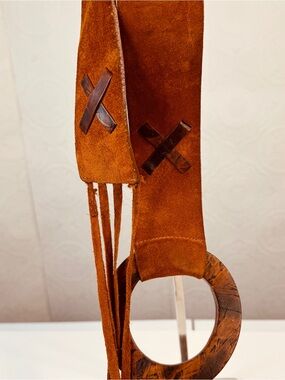 Streets Ahead Women's Brown Orange Genuine Leather Suede BOHO Belt USA Fringe